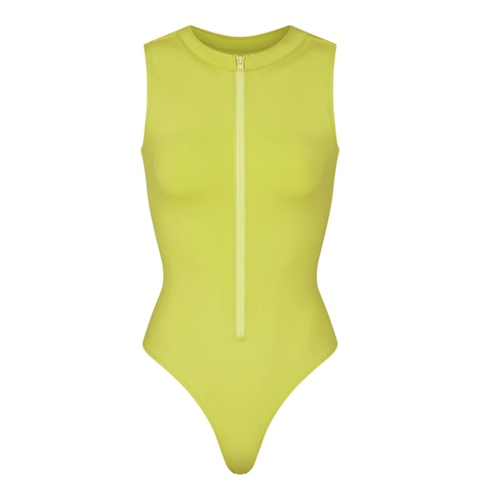 NWT SKIMS ZIP FRONT SLEEVELESS ONE PIECE SWIM IN CITRUS